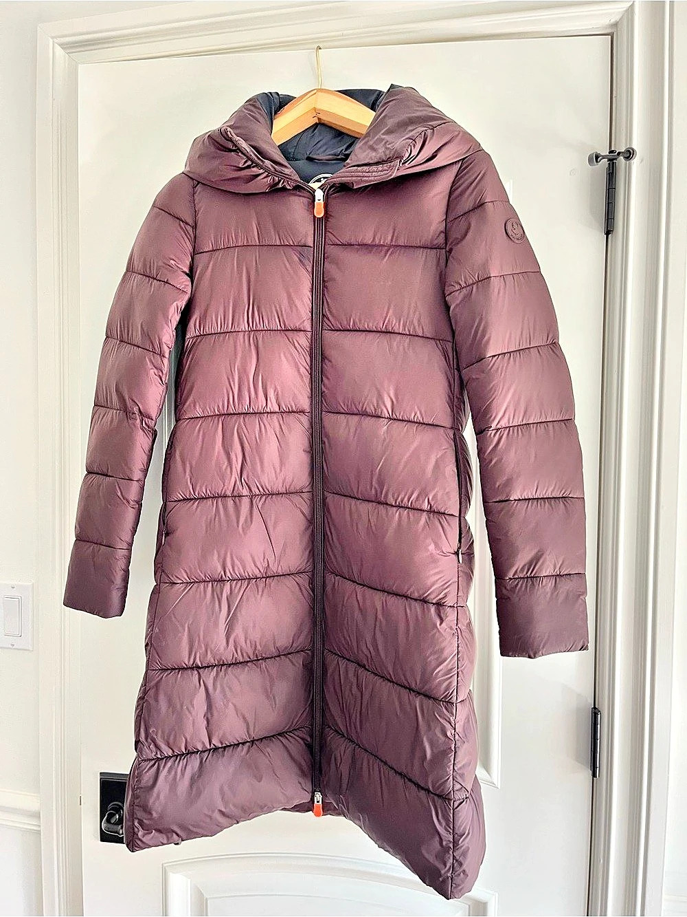 Save The Duck Lydia Puffer Coat Hooded Long burgundy & navy blue XS